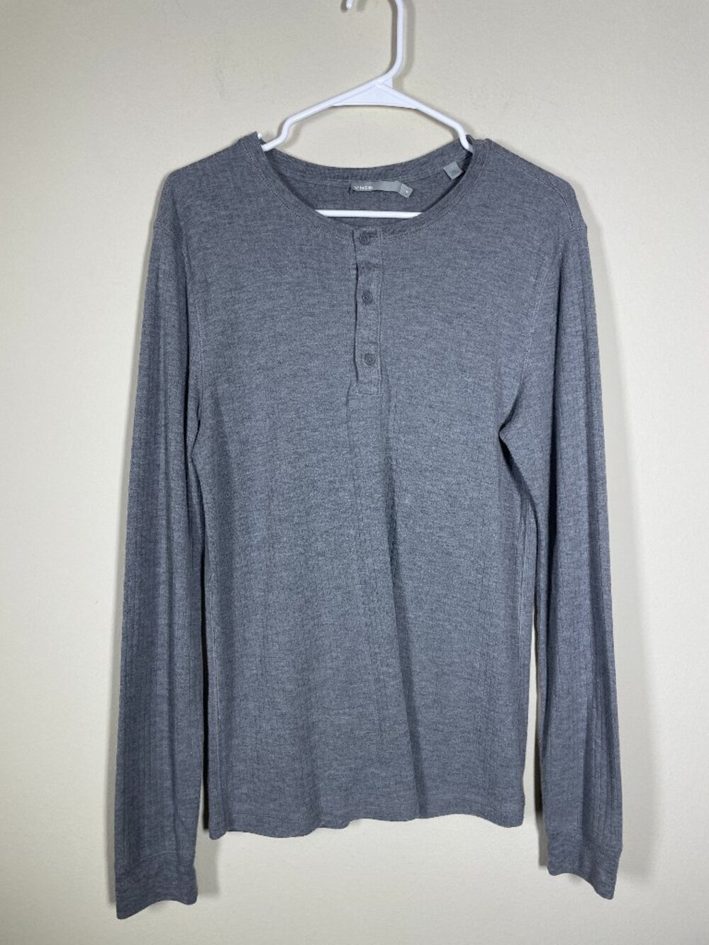Vince Men's Long Sleeve Gray Ribbed Henley Shirt Medium Casual!